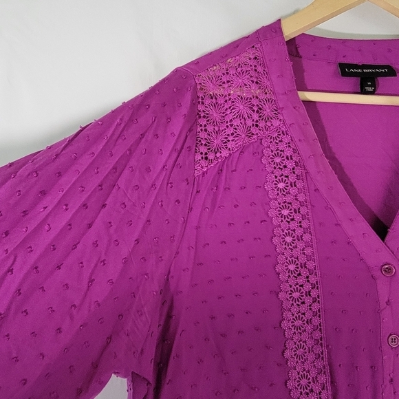 Lane Bryant Classic Top Sz 14 Long-Sleeve Split-Neck Button-Down Peplum Blouse - Picture 7 of 12